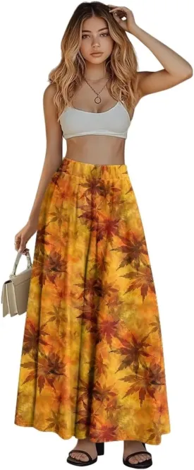 Maxi Skirts for Women Flowy Autumn Skirts with Pockets Pleated Skirt High Waisted Midi Long Skirt Reg and Plus Size S-XXL