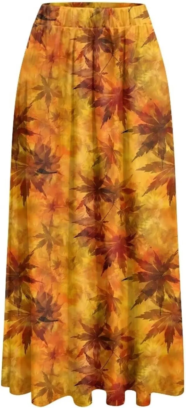 Maxi Skirts for Women Flowy Autumn Skirts with Pockets Pleated Skirt High Waisted Midi Long Skirt Reg and Plus Size S-XXL