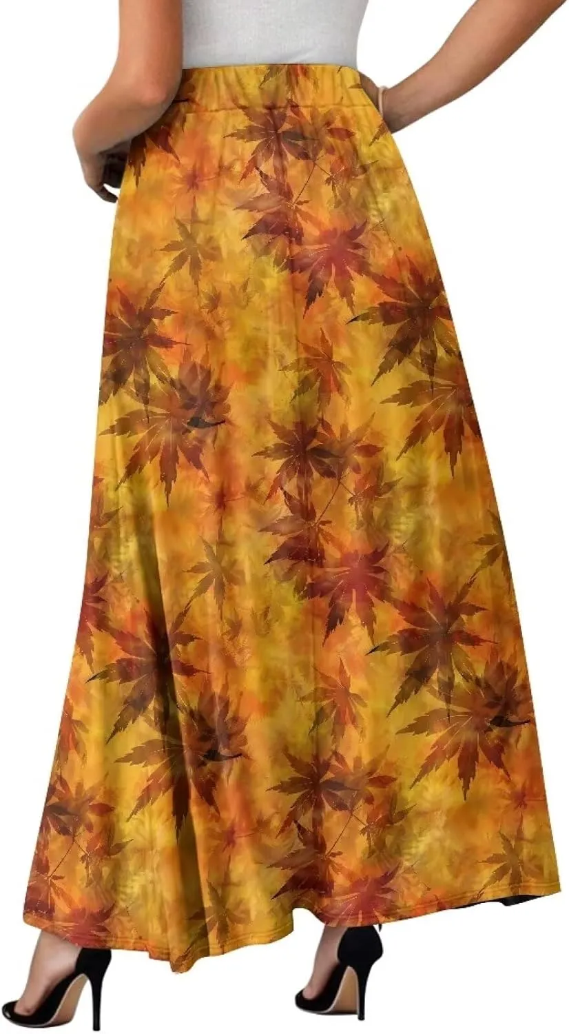 Maxi Skirts for Women Flowy Autumn Skirts with Pockets Pleated Skirt High Waisted Midi Long Skirt Reg and Plus Size S-XXL