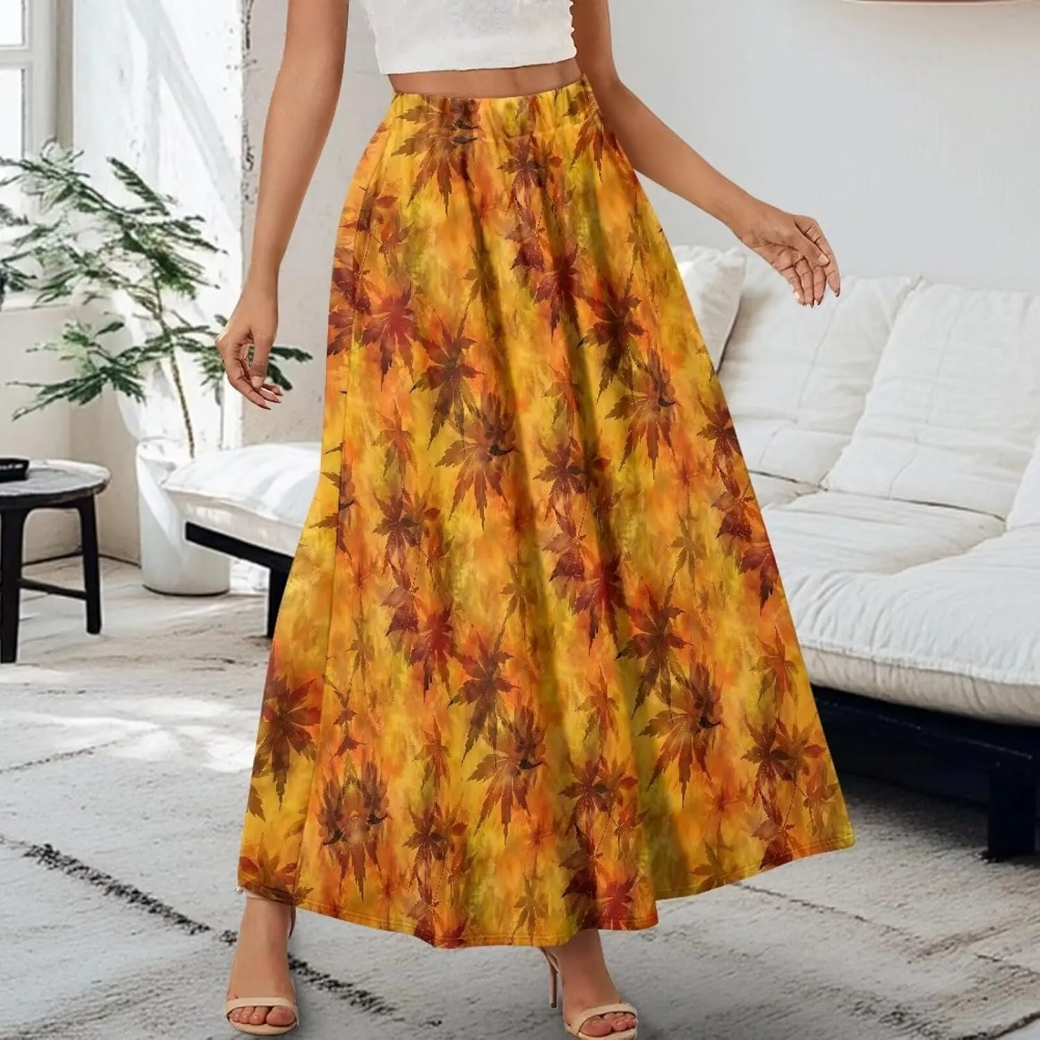 Maxi Skirts for Women Flowy Autumn Skirts with Pockets Pleated Skirt High Waisted Midi Long Skirt Reg and Plus Size S-XXL