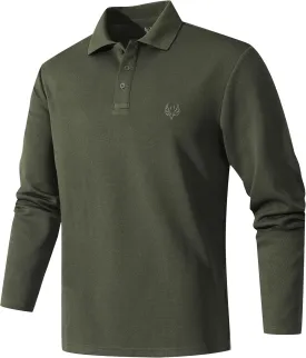 Men's Long Sleeve Polo Shirt Quick Dry Performance Tactical Shirts Daily Casual Stylish Collared Shirts for Men