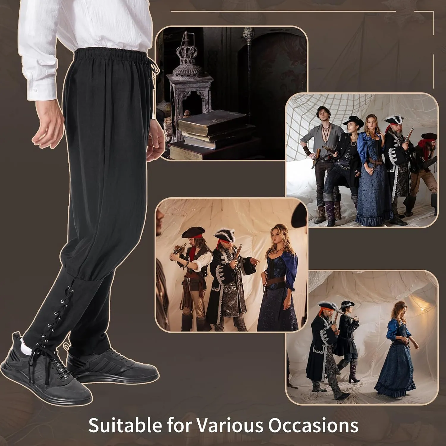 Mens Spring Summer Autumn Ankle Banded Pants Medieval Viking Navigator Trousers Renaissance Pants