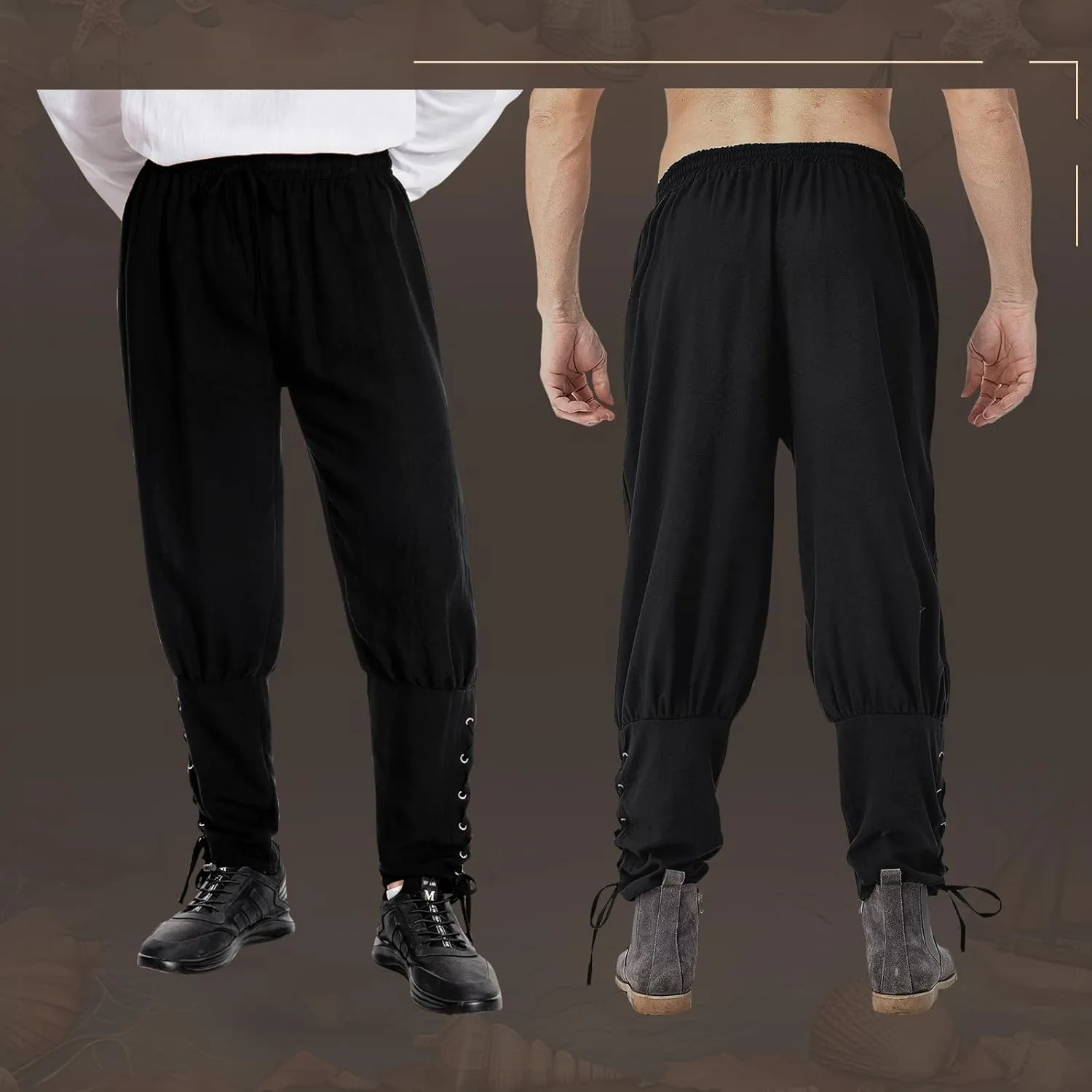 Mens Spring Summer Autumn Ankle Banded Pants Medieval Viking Navigator Trousers Renaissance Pants