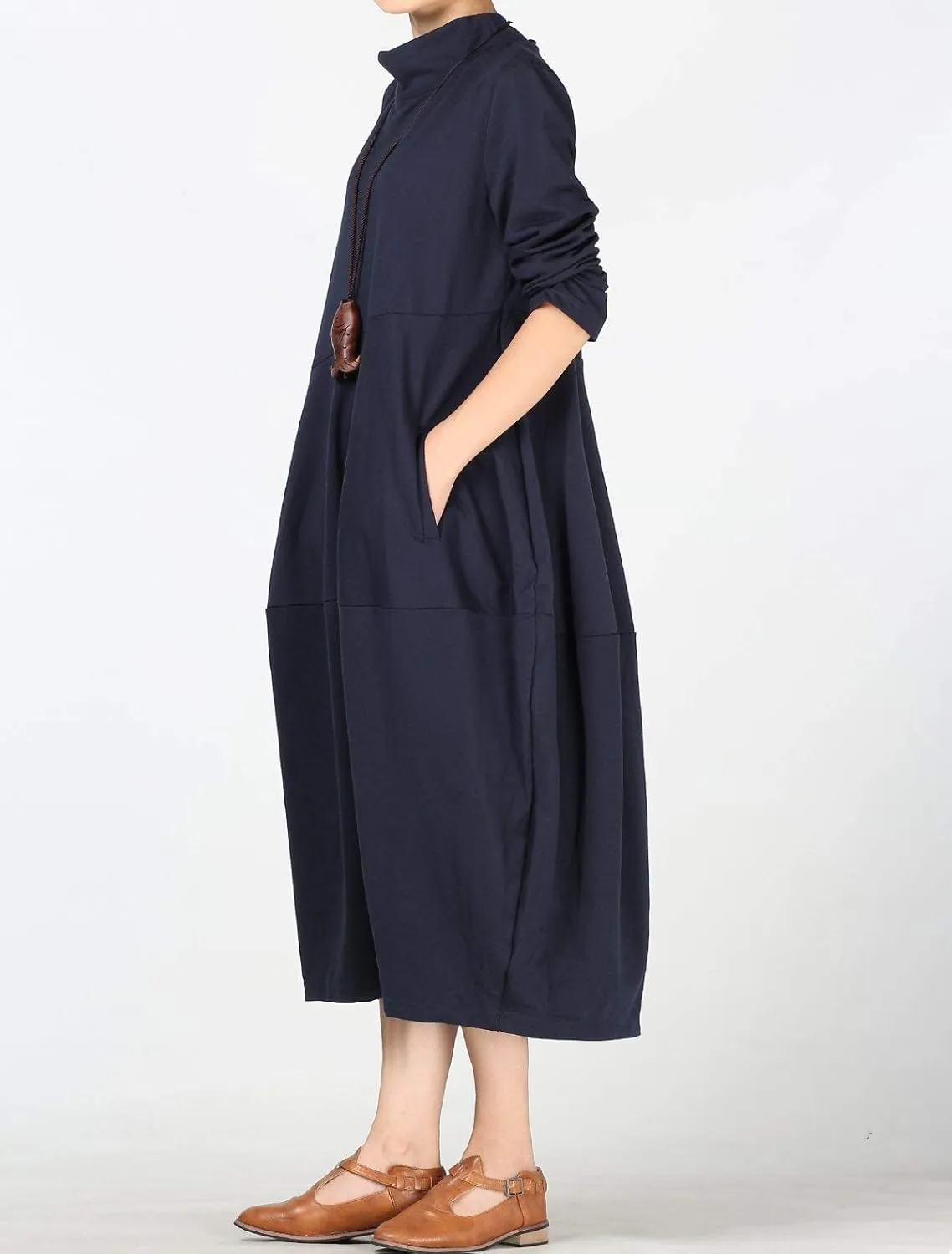 Minibee Women's Casual Loose Dress Turtleneck Long Baggy Autumn Sweatshirts Long Sleeve with Pockets