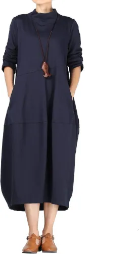 Minibee Women's Casual Loose Dress Turtleneck Long Baggy Autumn Sweatshirts Long Sleeve with Pockets