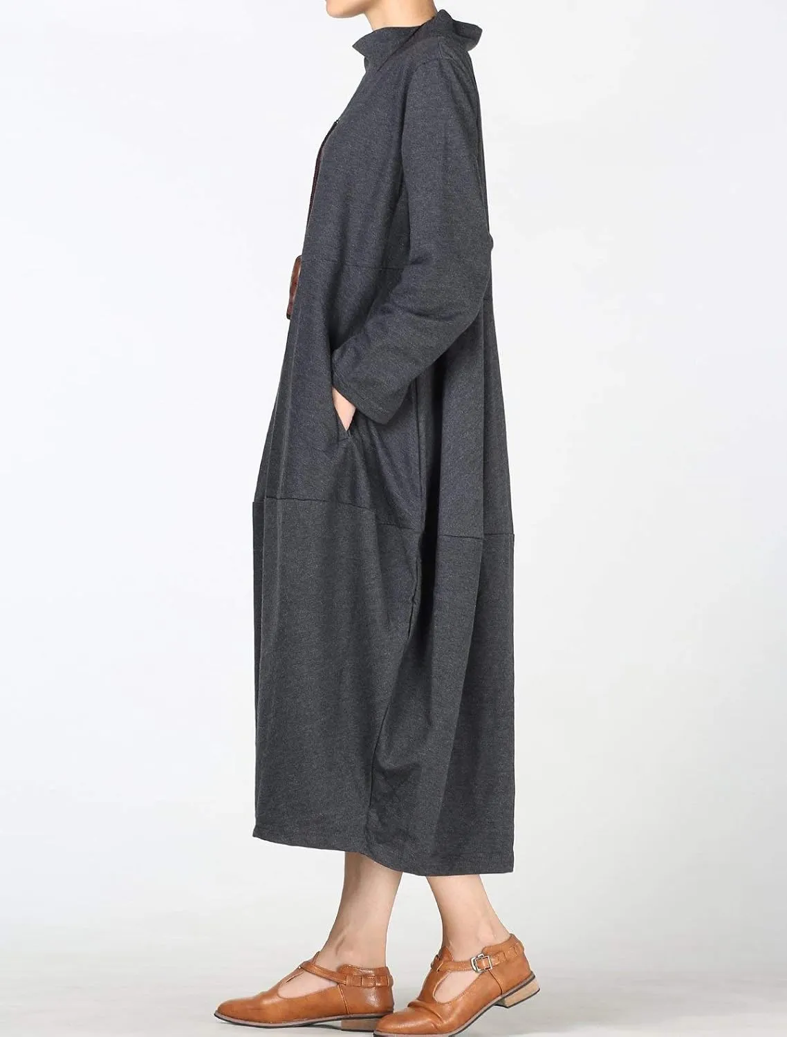 Minibee Women's Casual Loose Dress Turtleneck Long Baggy Autumn Sweatshirts Long Sleeve with Pockets