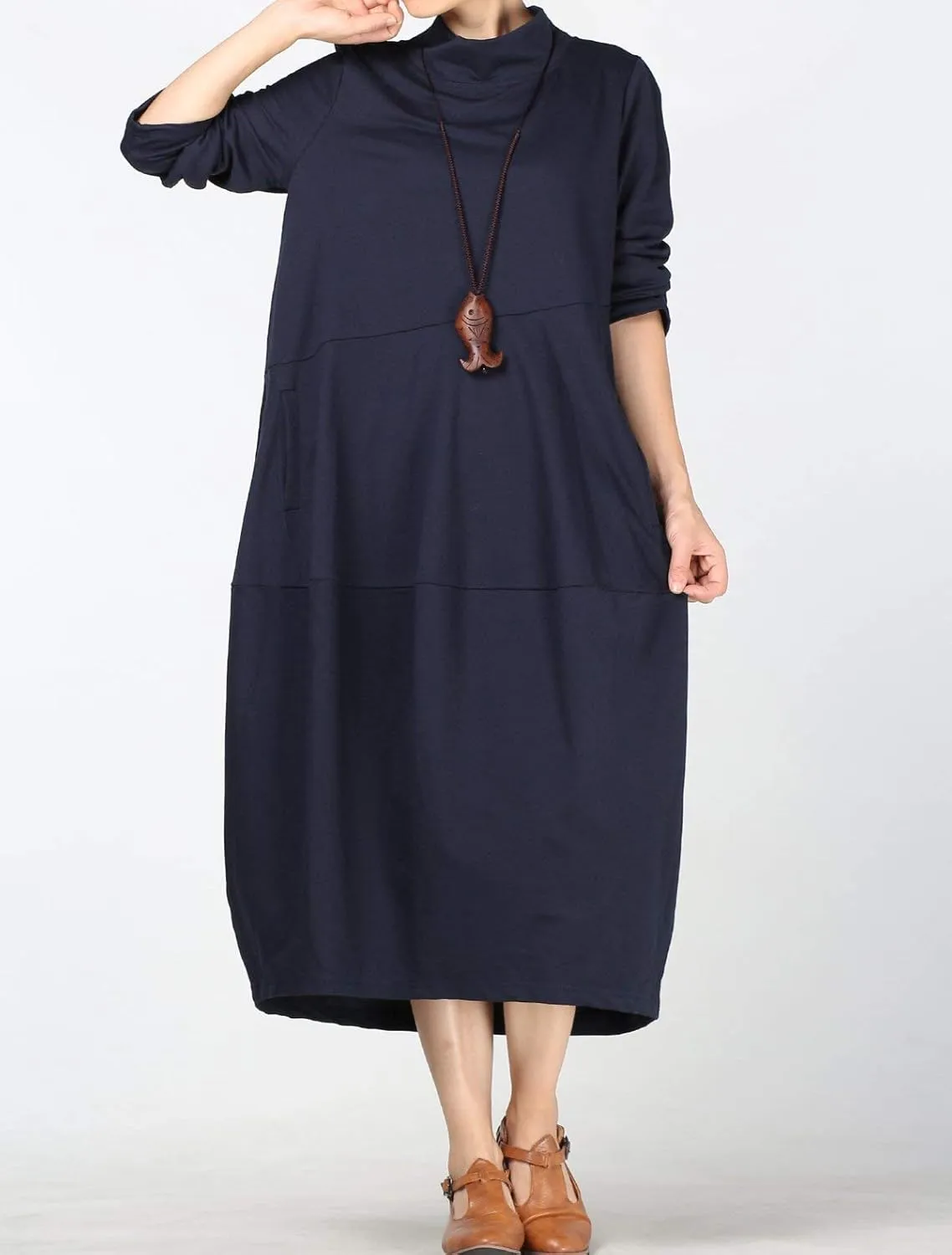 Minibee Women's Casual Loose Dress Turtleneck Long Baggy Autumn Sweatshirts Long Sleeve with Pockets