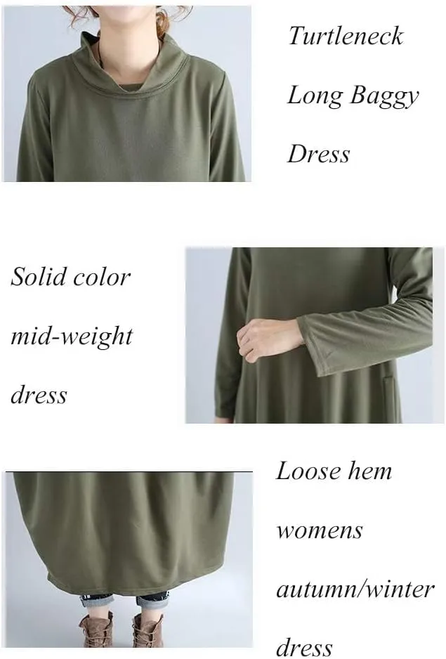 Minibee Women's Casual Loose Dress Turtleneck Long Baggy Autumn Sweatshirts Long Sleeve with Pockets