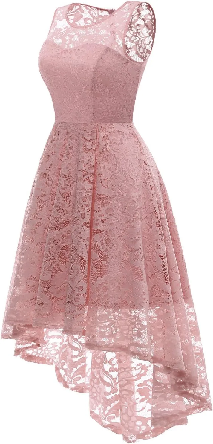 MUADRESS Women's Elegant Floral Lace Dress Sleeveless Crew Neck Hi-Lo Cocktail Dress for Evening Party