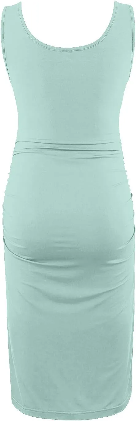 Peauty "B Shape Side Ruch Maternity Tank Dress/Bodycon Midi Dress for Everyday Wear Baby Shower