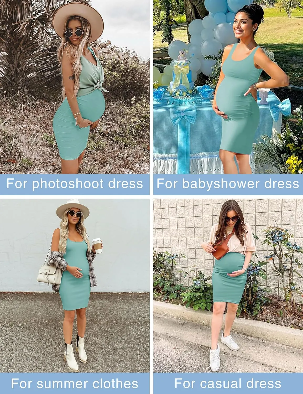 Peauty "B Shape Side Ruch Maternity Tank Dress/Bodycon Midi Dress for Everyday Wear Baby Shower