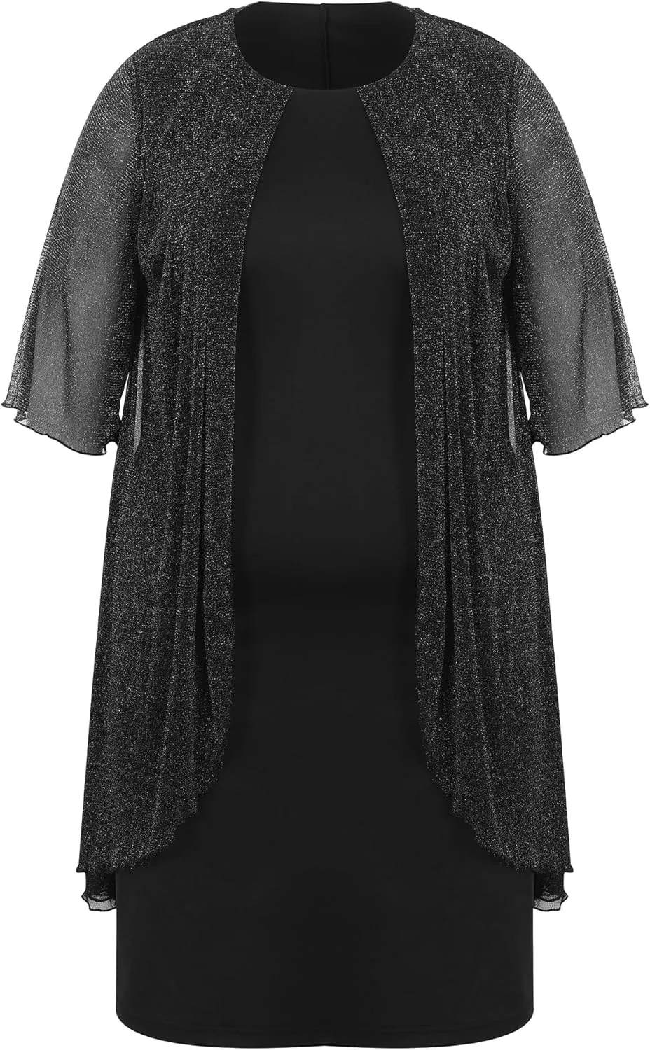 Plus Size Elegant Wedding Guest Dress for Women - Mesh Evening Cocktail Midi Dress Half Sleeve