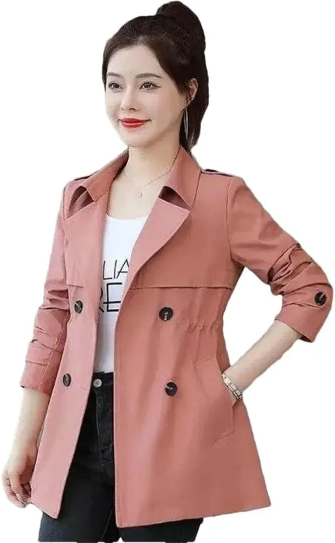 Plus Size Women Trench Jacket Short Spring Autumn Winter Fashion Slim Loose Formal Office Work Windbreaker