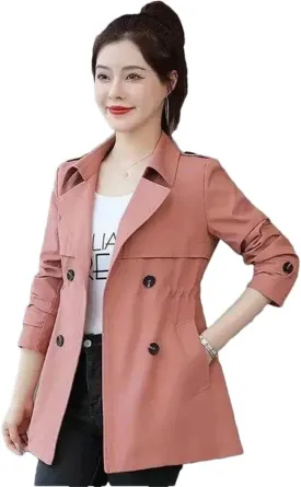 Plus Size Women Trench Jacket Short Spring Autumn Winter Fashion Slim Loose Formal Office Work Windbreaker