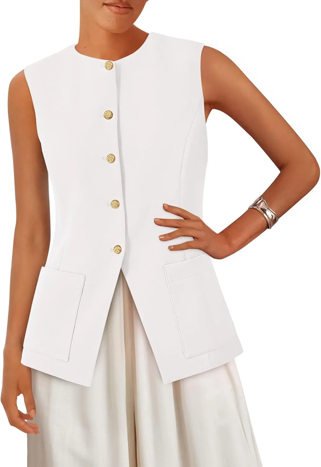 PRETTYGARDEN Women's Sleeveless Blazer Vest Summer 2025 Trendy Button Down Business Suit Vest Tops Outerwear Waistcoat
