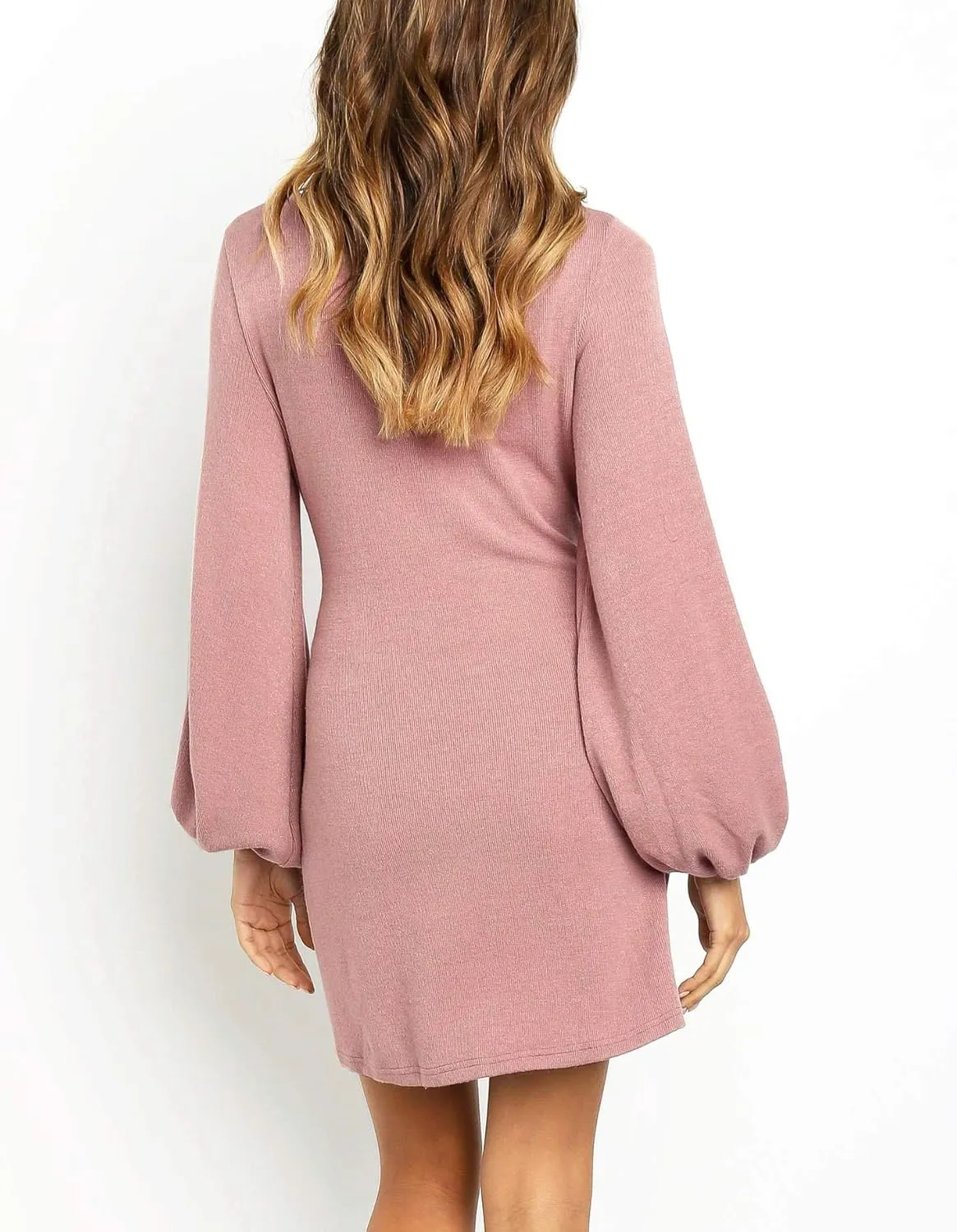R.Vivimos Women's Autumn Winter Cotton Long Sleeves Elegant Knitted Bodycon Tie Waist Sweater Pencil Dress