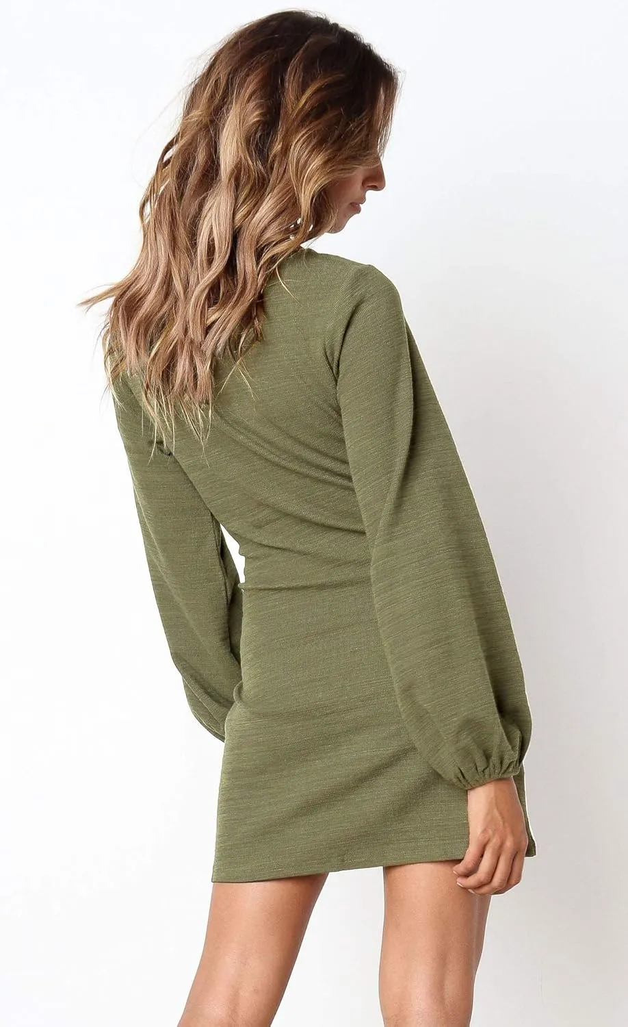 R.Vivimos Women's Autumn Winter Cotton Long Sleeves Elegant Knitted Bodycon Tie Waist Sweater Pencil Dress