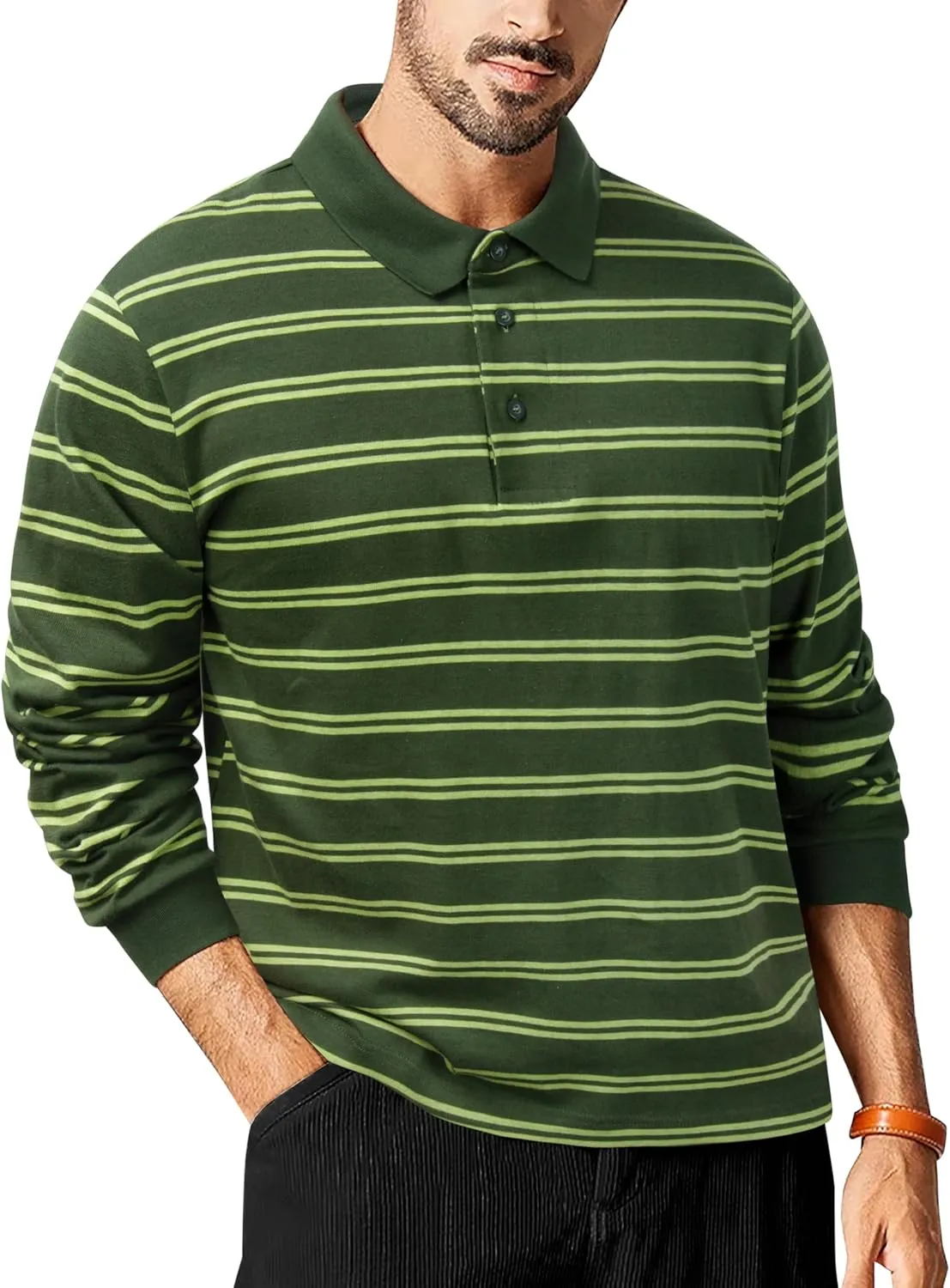 TAPULCO Mens Classic Fit Striped Polo Shirts Casual Collared Sports Golf Tennis Daily T-Shirts for Everyday Wear
