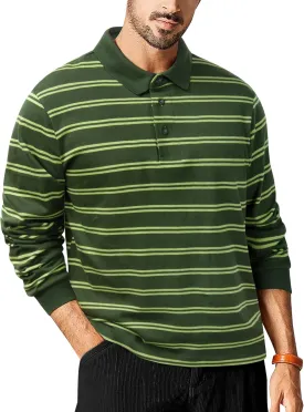 TAPULCO Mens Classic Fit Striped Polo Shirts Casual Collared Sports Golf Tennis Daily T-Shirts for Everyday Wear