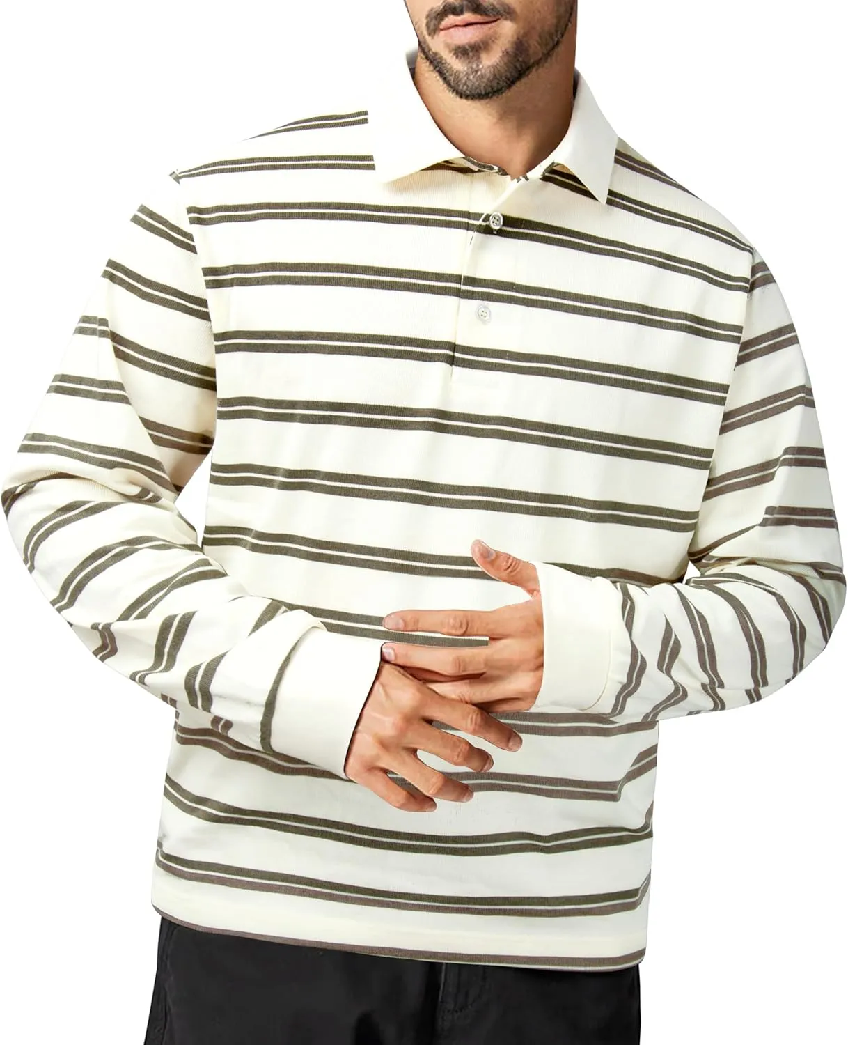 TAPULCO Mens Classic Fit Striped Polo Shirts Casual Collared Sports Golf Tennis Daily T-Shirts for Everyday Wear