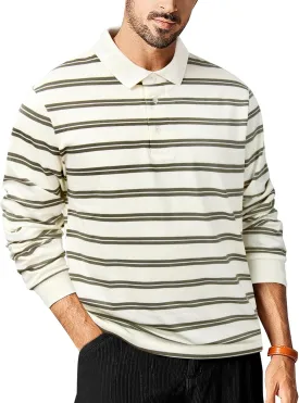 TAPULCO Mens Classic Fit Striped Polo Shirts Casual Collared Sports Golf Tennis Daily T-Shirts for Everyday Wear