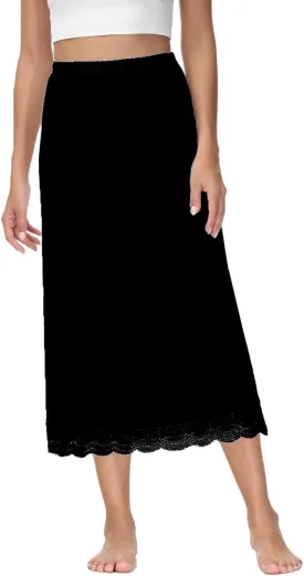 Vanrose Jan Skirt Extender for Women Knee Length Lace Trim Layering Underskirt Half Slip S-5XL