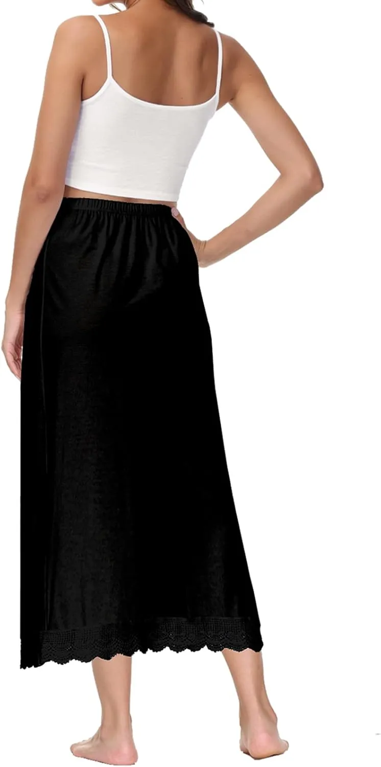 Vanrose Jan Skirt Extender for Women Knee Length Lace Trim Layering Underskirt Half Slip S-5XL