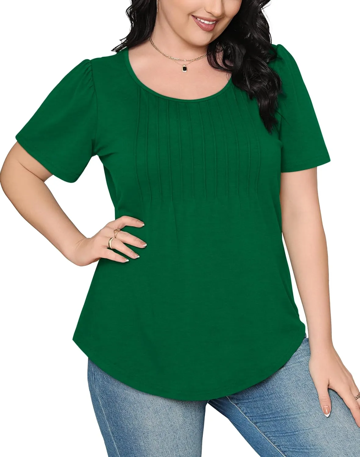 WIHOLL Short Sleeve Shirts for Women Summer Dressy Casual Tops Pleated Front