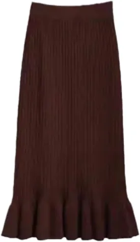 Women High Waist Knitted Skirts Solid Elastic Mermaid Knitting Ribbed Skirt Autumn Winter Warm Mid-Long Skirt