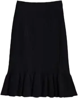 Women High Waist Knitted Skirts Solid Elastic Mermaid Knitting Ribbed Skirt Autumn Winter Warm Mid-Long Skirt