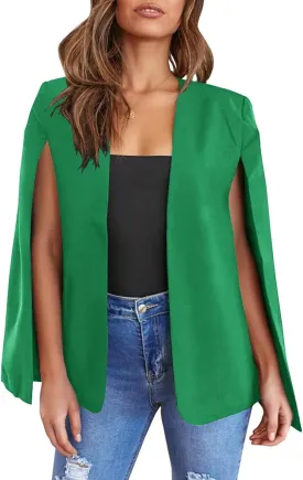 Womens Cape Blazer - Split Sleeve Open Front Casual Jacket Coat Workwear Elegant Formal Cape Coat