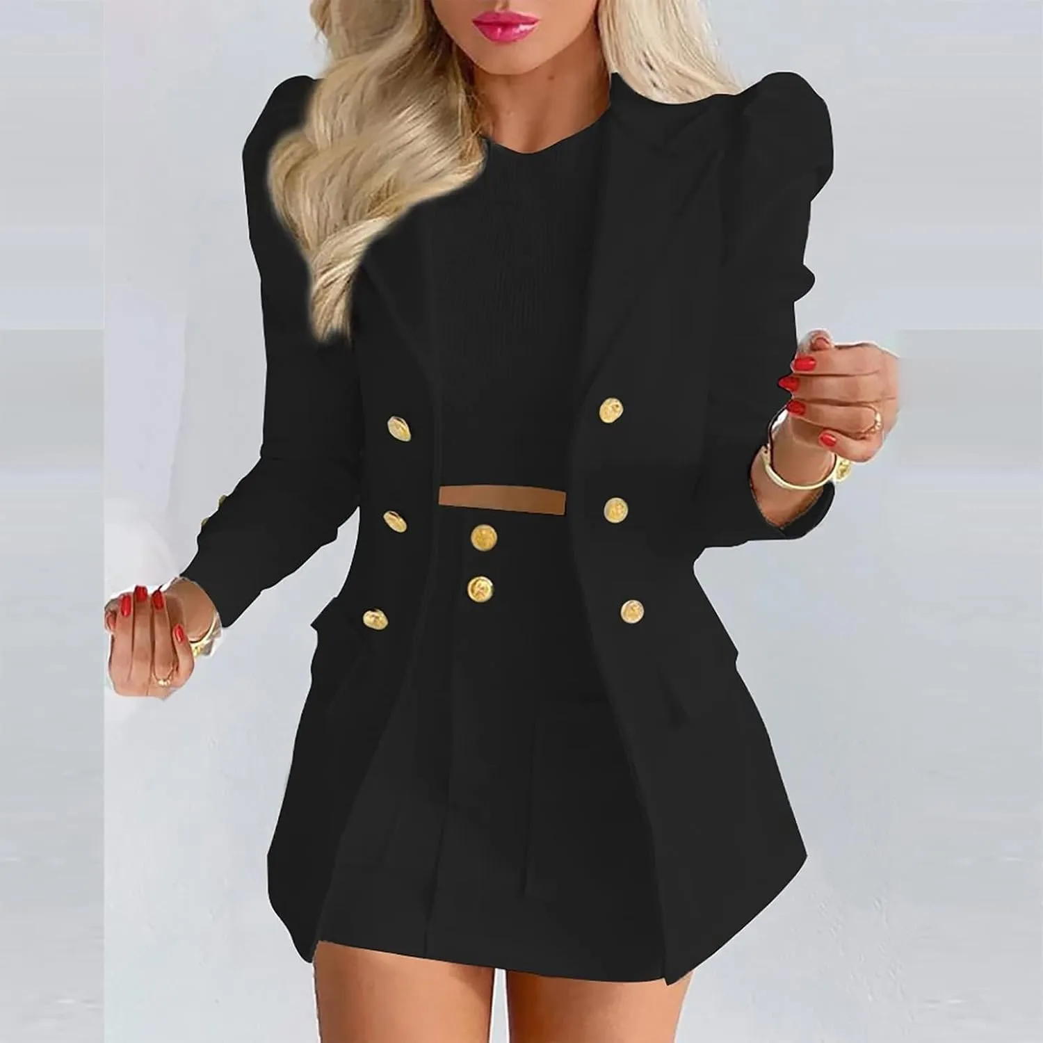 Women's Suit 2 Piece Sets Business Open Front Blazer Button Jackets Elegant Short Dress 2024 Work Office Matching Set
