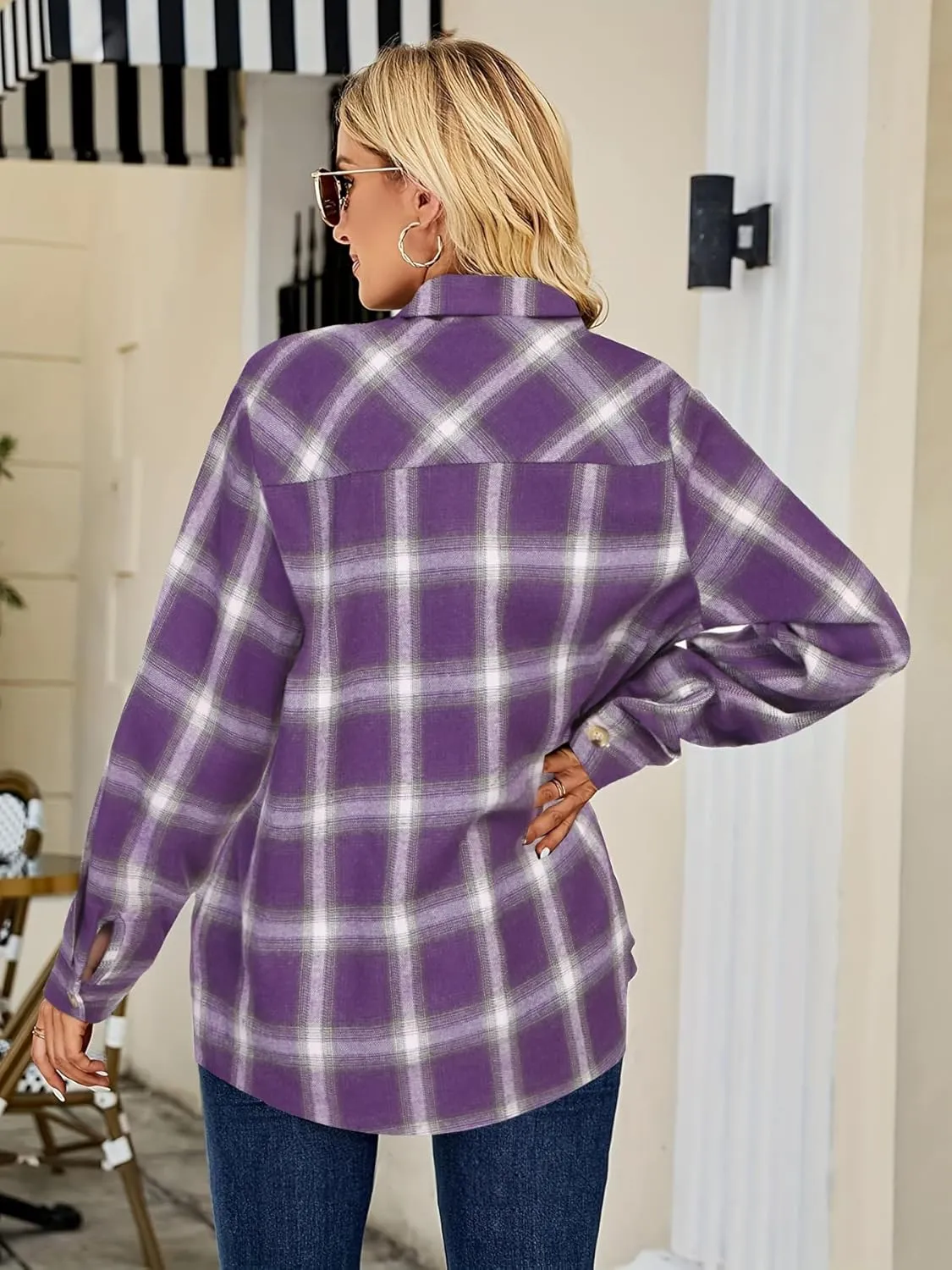 Zeagoo Womens Plaid Shirts Cotton Classic Long Sleeve Button Down Collared Casual Tops Lightweight Autumn Blouses