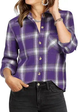 Zeagoo Womens Plaid Shirts Cotton Classic Long Sleeve Button Down Collared Casual Tops Lightweight Autumn Blouses