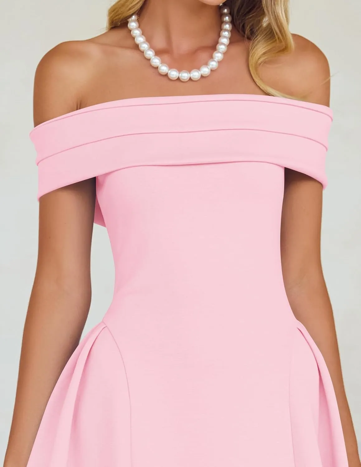 ZESICA Cocktail Dresses for Women's Elegant Off Shoulder Short Sleeve Swing A Line Wedding Evening Party Midi Dress
